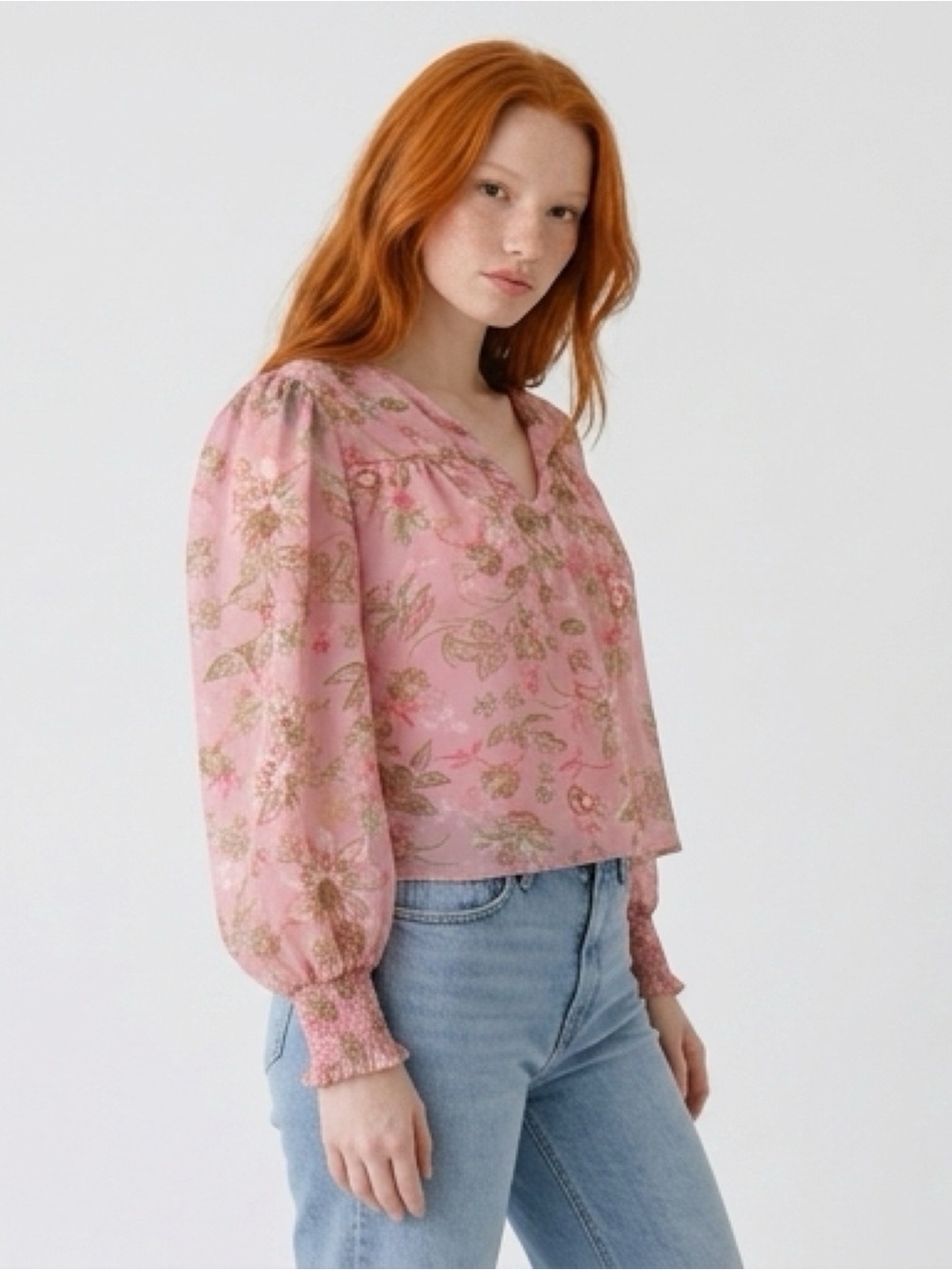 Joie Pink Floral Tie-Front Peasant Blouse | Size S